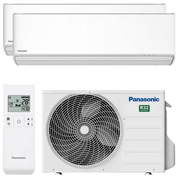 Aire acondicionado split doble Panasonic PAN-KIT-2RZ2535-ZBE con dos unidades interiores y control remoto