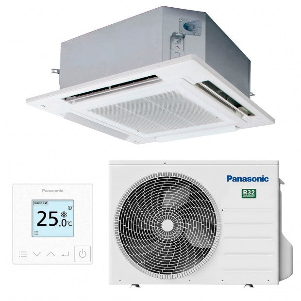 Equipo de aire acondicionado R32 Panasonic cassette con control remoto y unidad exterior para climatización eficiente