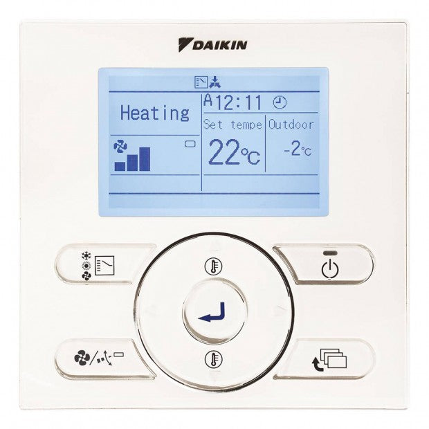 Control digital para conductos equipo de climatización silencioso Daikin con pantalla de temperatura y ajustes