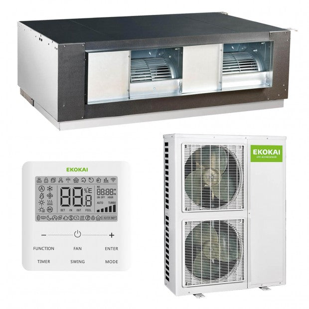 Sistema aire acondicionado por conductos EKO-BNA200KWX-W T de EKOKAI con unidad interior, exterior y control inteligente