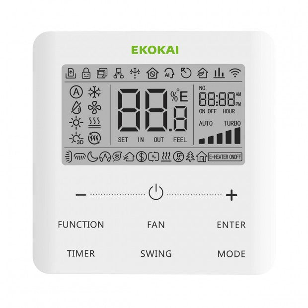 Panel de control para conductos EKOKAI EKO-SNA50FGMX-W inverter con pantalla digital y botones funcionales