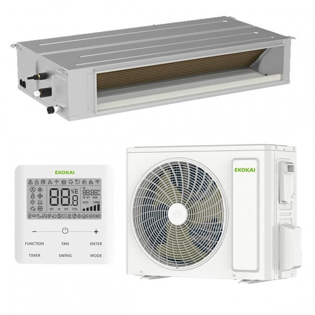 Conductos EKOKAI con unidad exterior y termostato EKOKAI EKO-SNA50FGMX-W inverter para climatización eficiente