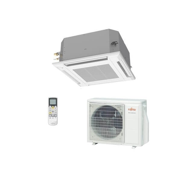 Aire acondicionado techo para oficinas Fujitsu cassette unidad interior, exterior y control remoto
