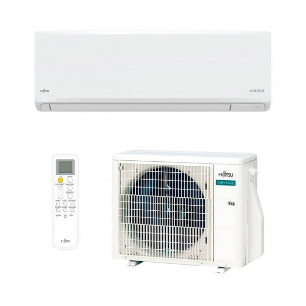 Split pared climatizador FUJ-3NGF89910 bajo consumo marca FUJITSU con unidad interior, exterior y mando a distancia