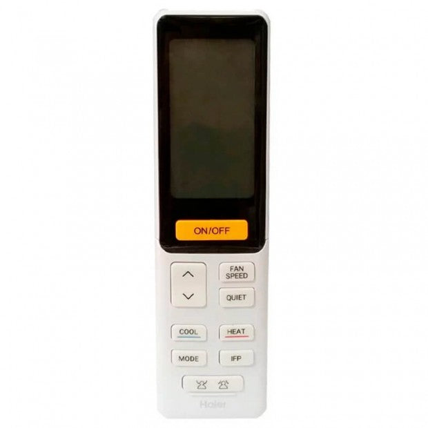 Mando a distancia blanco para sistema de climatización residencial suelo techo HAIER con pantalla y botones funcionales