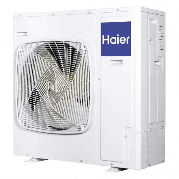 Unidad exterior del sistema de climatización residencial suelo techo Haier en color blanco