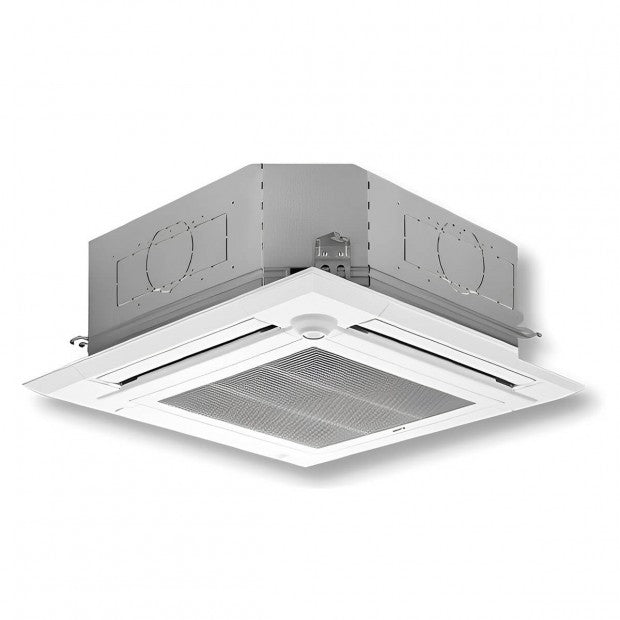 Cassette Mitsubishi Electric para sistema de aire acondicionado comercial con diseño eficiente y moderno