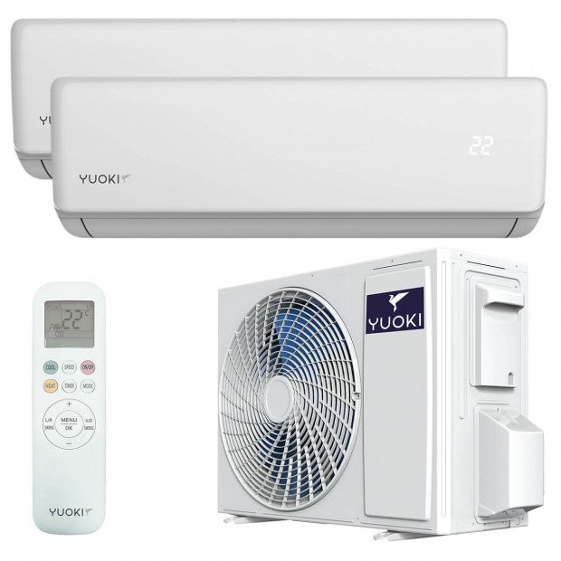Multisplit YUOKI YUO-WOM50D 25+25 climatizador eficiente con unidad interior, exterior y mando a distancia